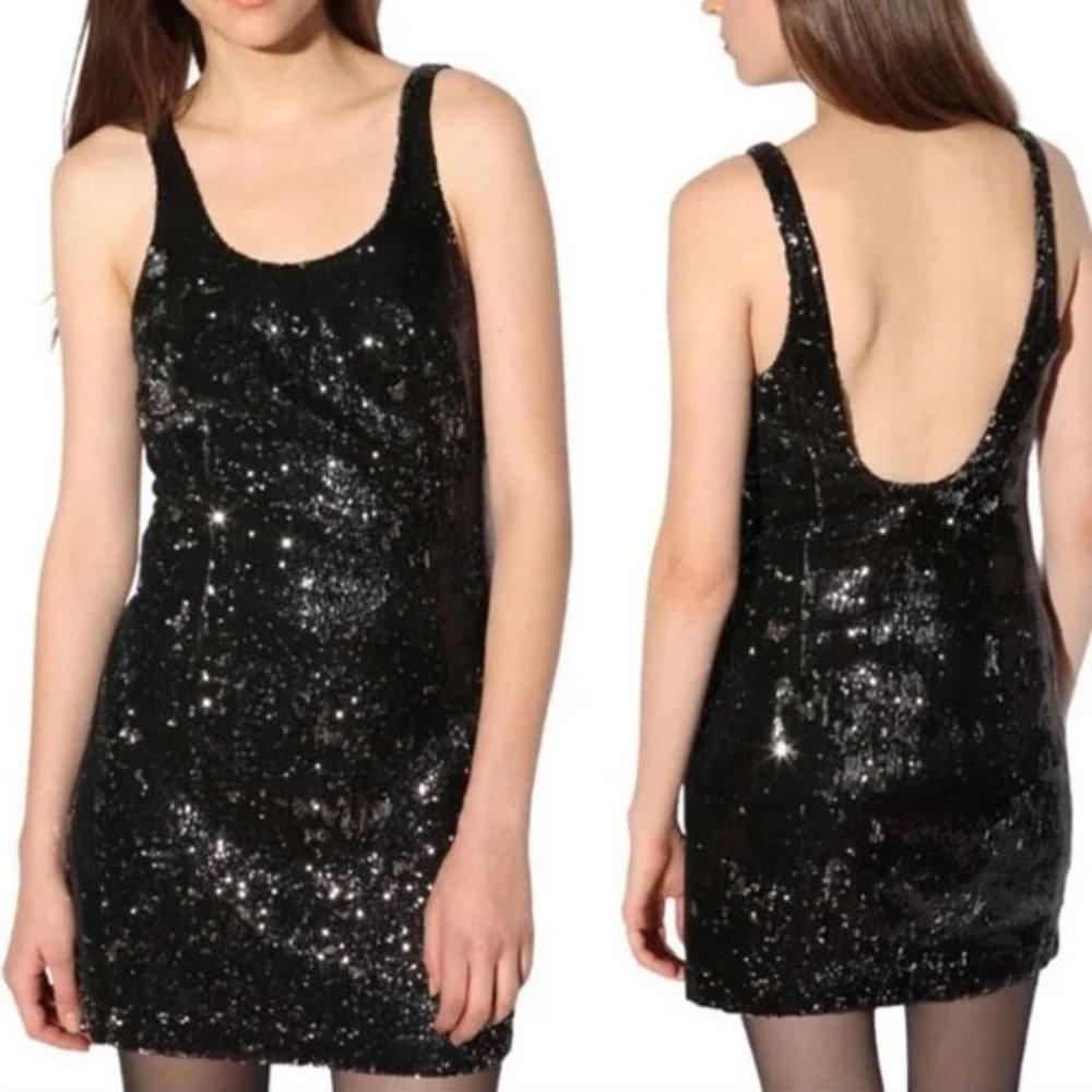 Silence + Noise Black Sequin Fitted Holiday Mini Dress